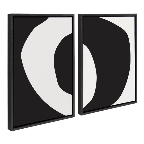 kate & laurel Sylvie Minimal Modern Organic Abstraction 1 and 2 Black and White Framed Canvas Art Set by The Creative Bunch Studio