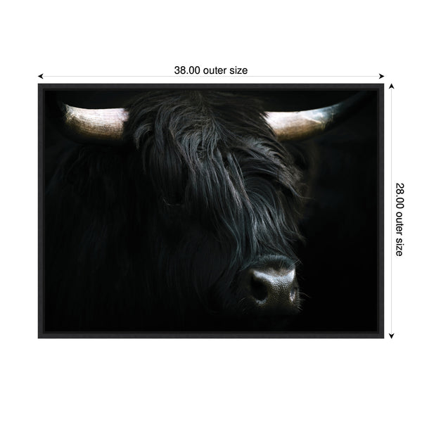 Kate & Laurel Sylvie Minimalist Black Highland Cow Framed Canvas By Michael Schauer