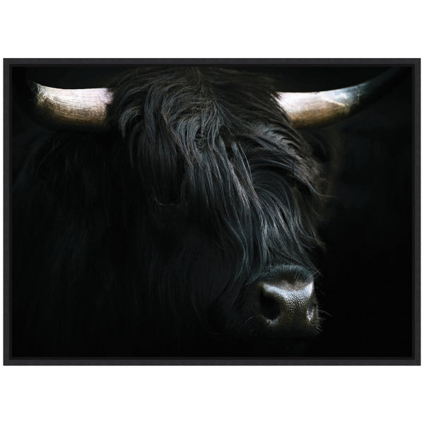Kate & Laurel Sylvie Minimalist Black Highland Cow Framed Canvas By Michael Schauer