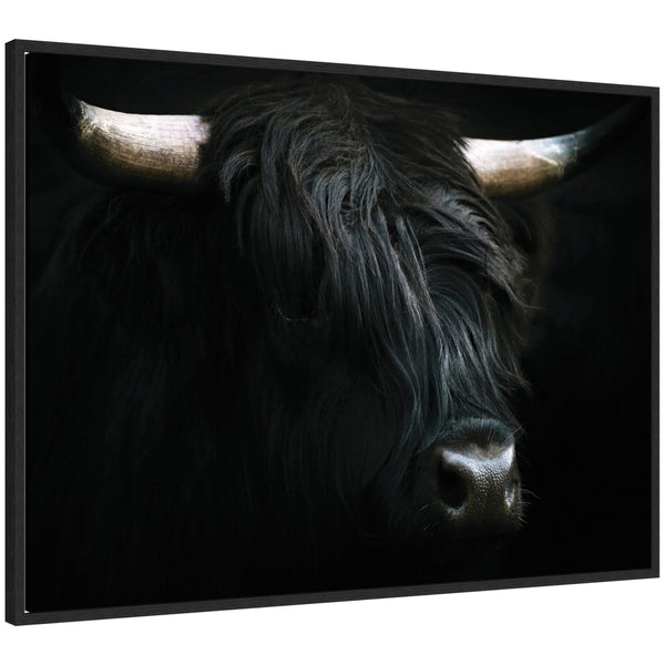 kate & laurel Sylvie Minimalist Black Highland Cow Framed Canvas by Michael Schauer