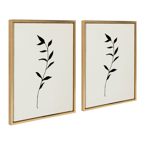 Kate & Laurel Sylvie Minimalist Botanical Sketch No 1 BW And Minimalist Botanical Sketch No 2 BW Framed Canvas Art Set By The Creative Bunch Studio