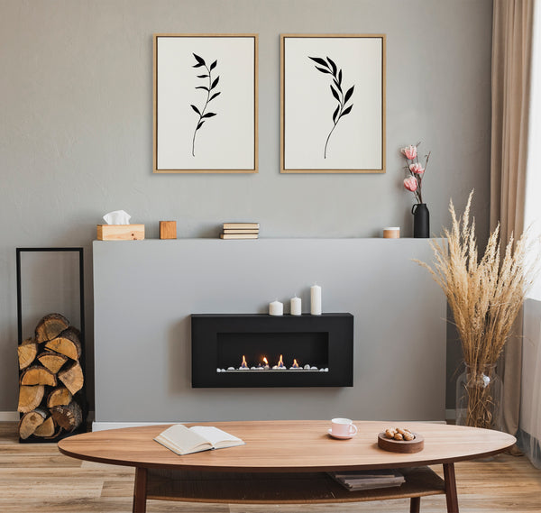 Kate & Laurel Sylvie Minimalist Botanical Sketch No 1 BW And Minimalist Botanical Sketch No 2 BW Framed Canvas Art Set By The Creative Bunch Studio