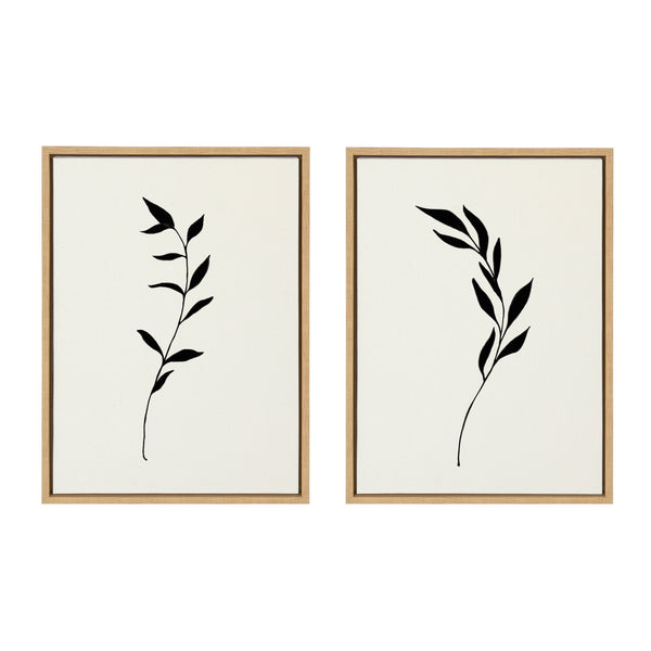 kate & laurel Sylvie Minimalist Botanical Sketch No 1 BW and Minimalist Botanical Sketch No 2 BW Framed Canvas Art Set by The Creative Bunch Studio
