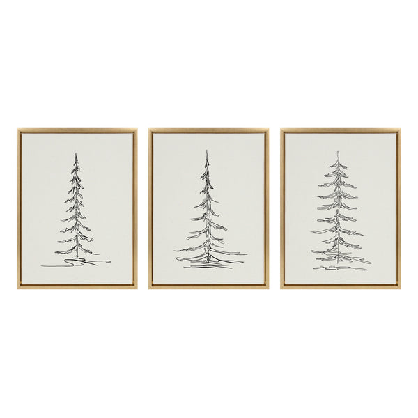 kate & laurel Sylvie Minimalist Evergreen Trees Framed Canvas Set by The Creative Bunch Studio