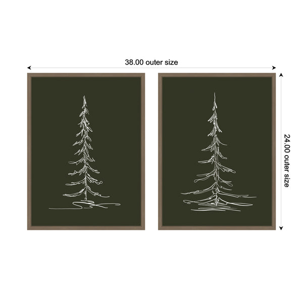 Kate & Laurel Sylvie Minimalist Evergreen Trees Sketch - 2 Piece Framed Canvas Art Set By The Creative Bunch Studio