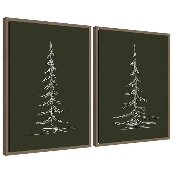 kate & laurel Sylvie Minimalist Evergreen Trees Sketch - 2 Piece Framed Canvas Art Set by The Creative Bunch Studio