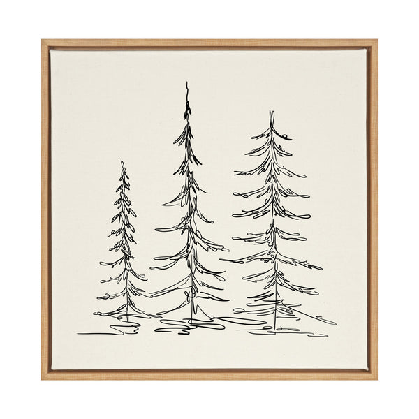 Kate & Laurel Sylvie Minimalist Evergreen Trees Sketch Framed Canvas By The Creative Bunch Studio