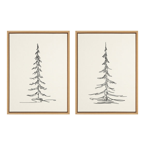 Kate & Laurel Sylvie Minimalist Evergreen Trees Sketch Framed Canvas Art Set By The Creative Bunch Studio