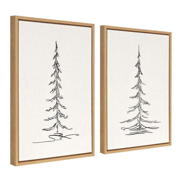 Kate & Laurel Sylvie Minimalist Evergreen Trees Sketch Framed Canvas Art Set By The Creative Bunch Studio
