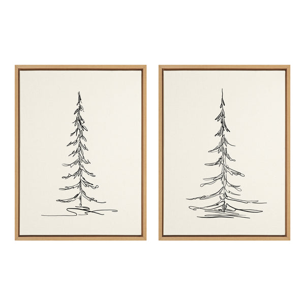 kate & laurel Sylvie Minimalist Evergreen Trees Sketch Framed Canvas Art Set by The Creative Bunch Studio