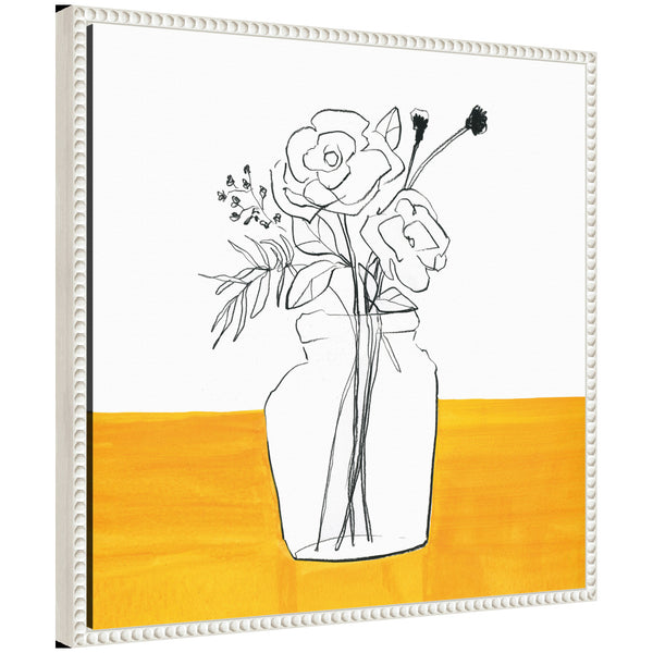 kate & laurel Sylvie Minimalist Floral Vase on Yellow Table Framed Canvas by Teju Reval