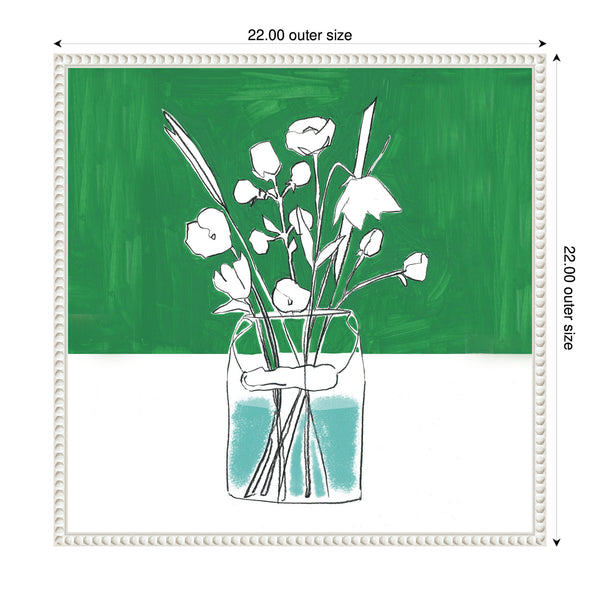 Kate & Laurel Sylvie Minimalist Floral Vase With Green Framed Canvas By Teju Reval