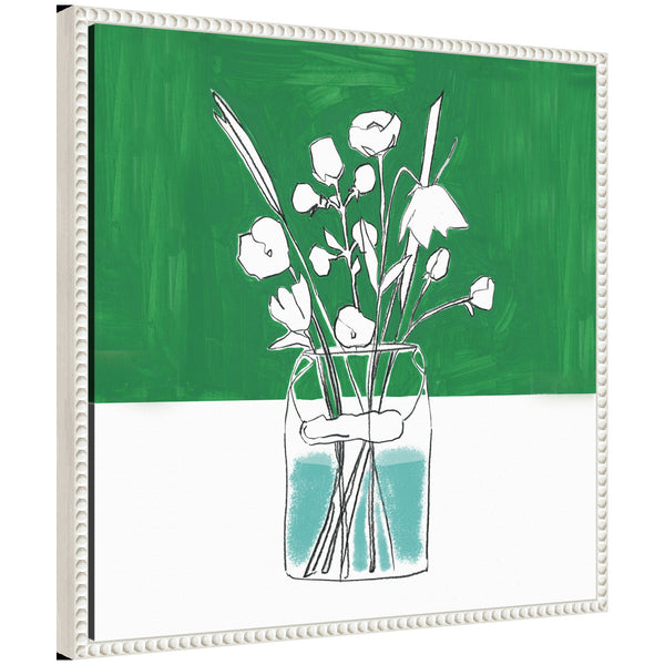 kate & laurel Sylvie Minimalist Floral Vase with Green Framed Canvas by Teju Reval