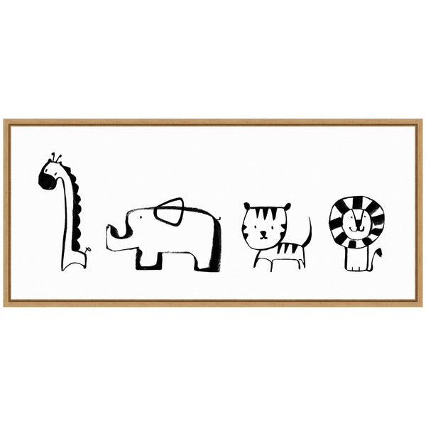 Kate & Laurel Sylvie Minimalist Giraffe Elephant Tiger And Lion Sketch Framed Canvas By Teju Reval