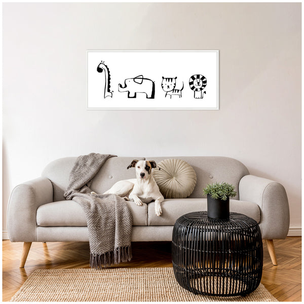 Kate & Laurel Sylvie Minimalist Giraffe Elephant Tiger And Lion Sketch Framed Canvas By Teju Reval