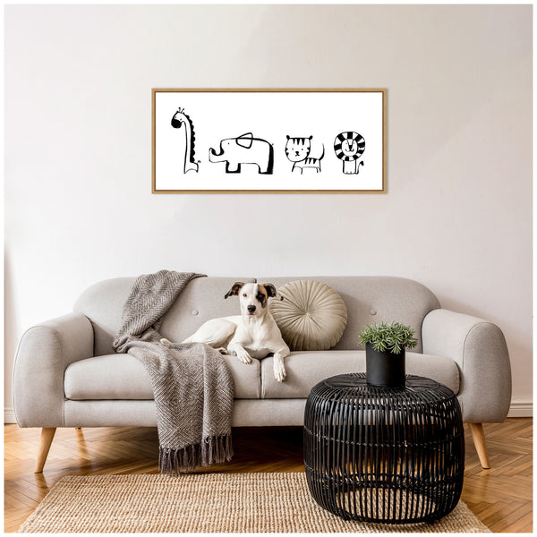 Kate & Laurel Sylvie Minimalist Giraffe Elephant Tiger And Lion Sketch Framed Canvas By Teju Reval