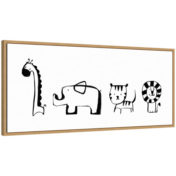 kate & laurel Sylvie Minimalist Giraffe Elephant Tiger and Lion Sketch Framed Canvas by Teju Reval