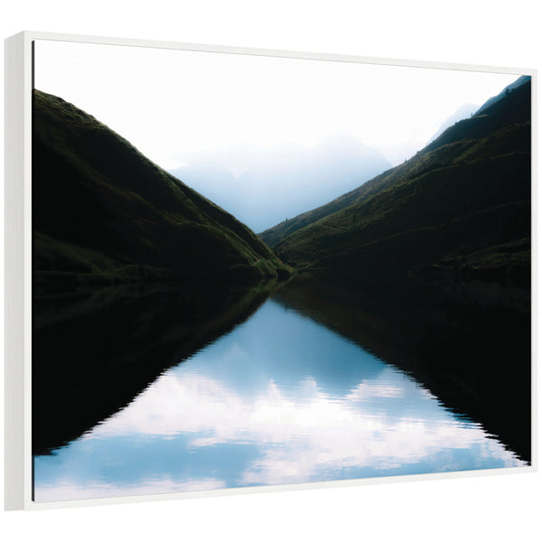 kate & laurel Sylvie Minimalist Mountain Lake Reflection at Sunrise Framed Canvas by Michael Schauer