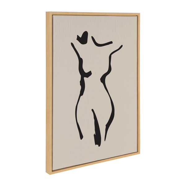 Kate & Laurel Sylvie Minimalist Neutral Line Art Drawing Body Framed Canvas By The Creative Bunch Studio