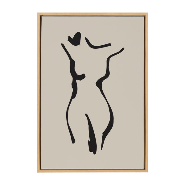 Kate & Laurel Sylvie Minimalist Neutral Line Art Drawing Body Framed Canvas By The Creative Bunch Studio