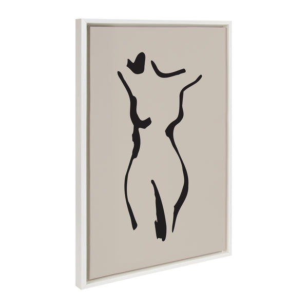 kate & laurel Sylvie Minimalist Neutral Line Art Drawing Body Framed Canvas by The Creative Bunch Studio