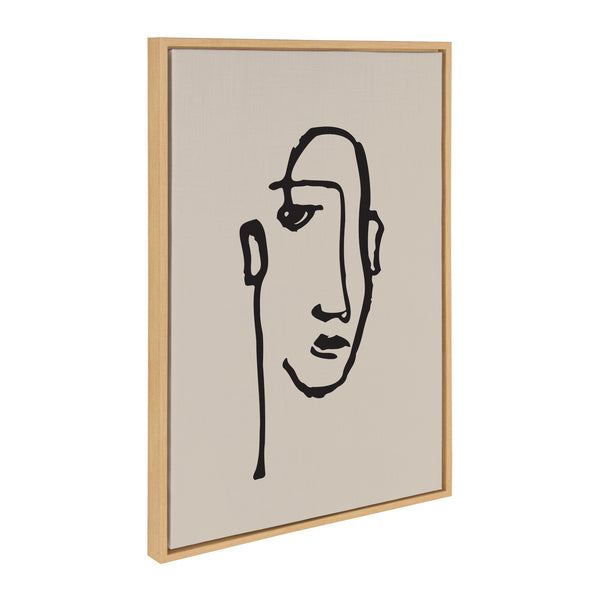Kate & Laurel Sylvie Minimalist Neutral Line Art Drawing Face Framed Canvas By The Creative Bunch Studio