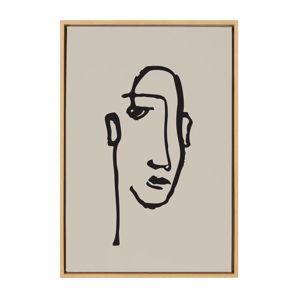 Kate & Laurel Sylvie Minimalist Neutral Line Art Drawing Face Framed Canvas By The Creative Bunch Studio