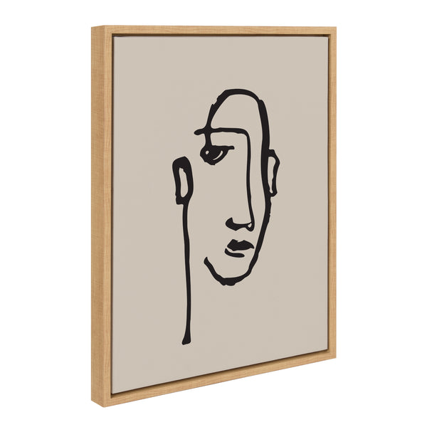 kate & laurel Sylvie Minimalist Neutral Line Art Drawing Face Framed Canvas by The Creative Bunch Studio