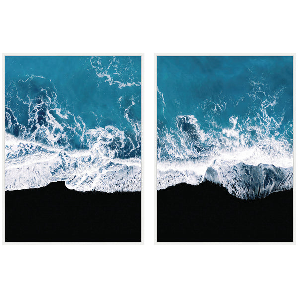 Kate & Laurel Sylvie Minimalist Ocean Waves On Beach Framed Canvas Art Set By Michael Schauer