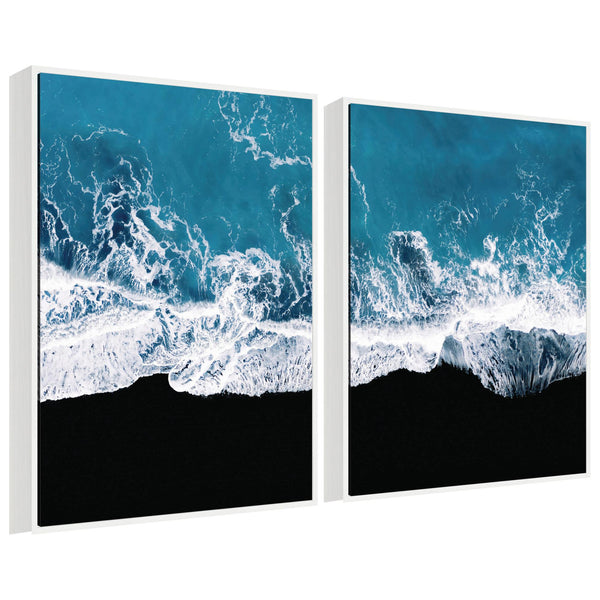 kate & laurel Sylvie Minimalist Ocean Waves on Beach Framed Canvas Art Set by Michael Schauer