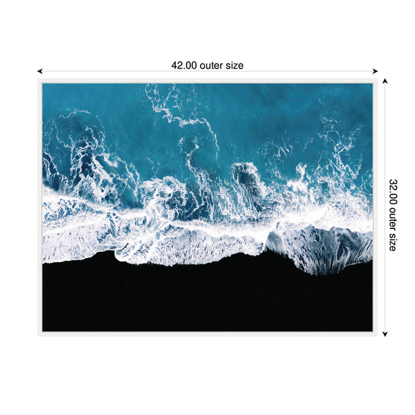 Kate & Laurel Sylvie Minimalist Ocean Waves On The Black Beach In Iceland Framed Canvas By Michael Schauer