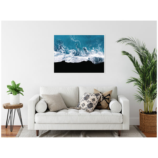 Kate & Laurel Sylvie Minimalist Ocean Waves On The Black Beach In Iceland Framed Canvas By Michael Schauer