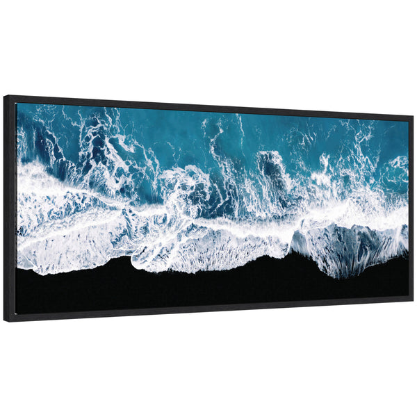 kate & laurel Sylvie Minimalist Ocean Waves on the Black Beach in Iceland Framed Canvas by Michael Schauer
