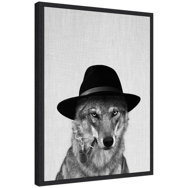 kate & laurel Sylvie Minimalist Wolf Woody Hutson Framed Canvas by Simon Te of Tai Prints