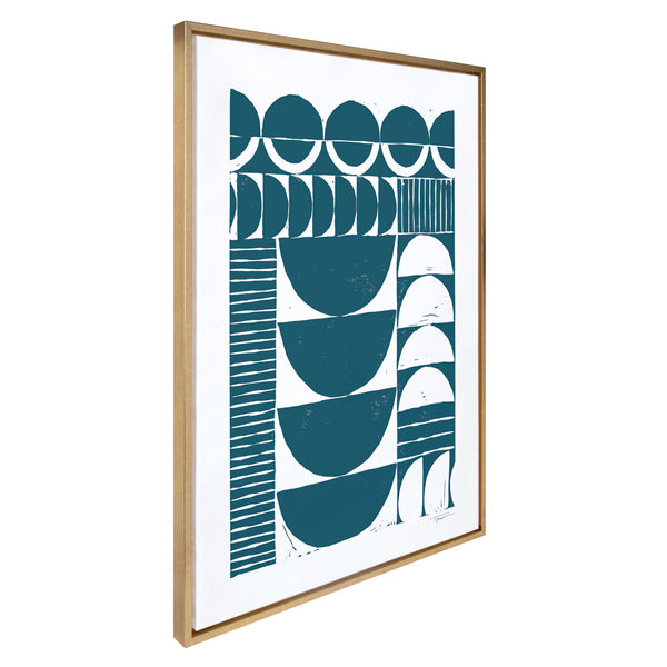 Kate & Laurel Sylvie Modern Circular Pattern Block Print Teal Framed Canvas By Statement Goods