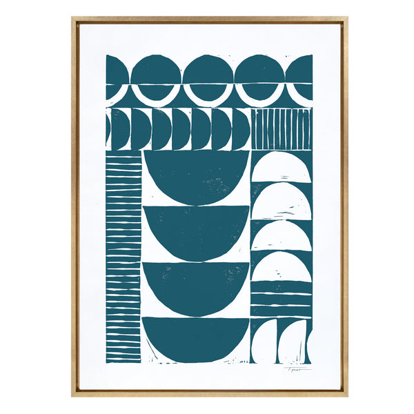 kate & laurel Sylvie Modern Circular Pattern Block Print Teal Framed Canvas by Statement Goods