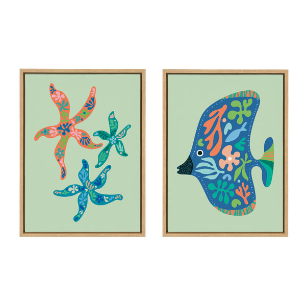 Kate & Laurel Sylvie Modern Colorful Starfish And Modern Colorful Tropical Fish Framed Canvas Art Set By Rachel Lee