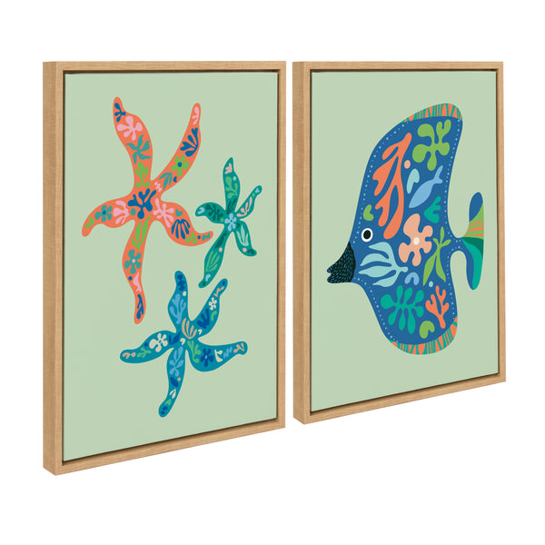 kate & laurel Sylvie Modern Colorful Starfish and Modern Colorful Tropical Fish Framed Canvas Art Set by Rachel Lee