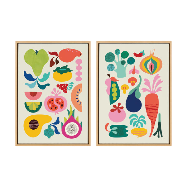 Kate & Laurel Sylvie Modern Fruits And Modern Veggies Framed Canvas Art Set By Rachel Lee Of My Dream Wall