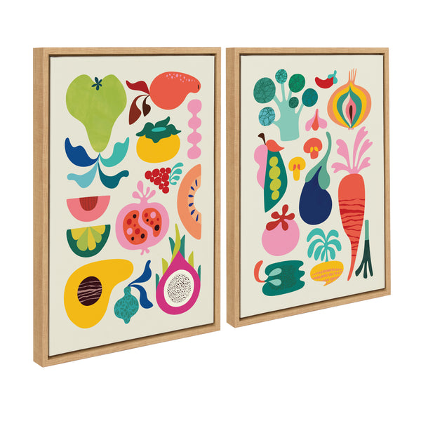 kate & laurel Sylvie Modern Fruits and Modern Veggies Framed Canvas Art Set by Rachel Lee of My Dream Wall