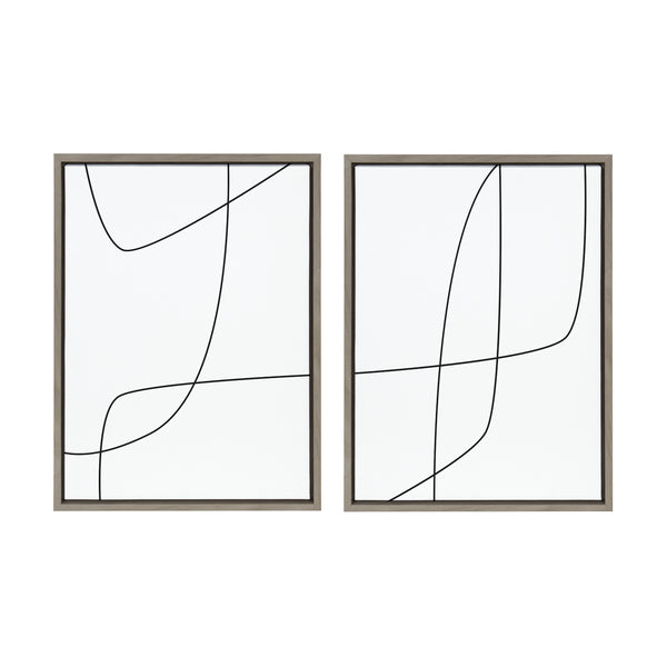 kate & laurel Sylvie Modern Line Abstract 3 and 4 Black and White Framed Canvas by The Creative Bunch Studio