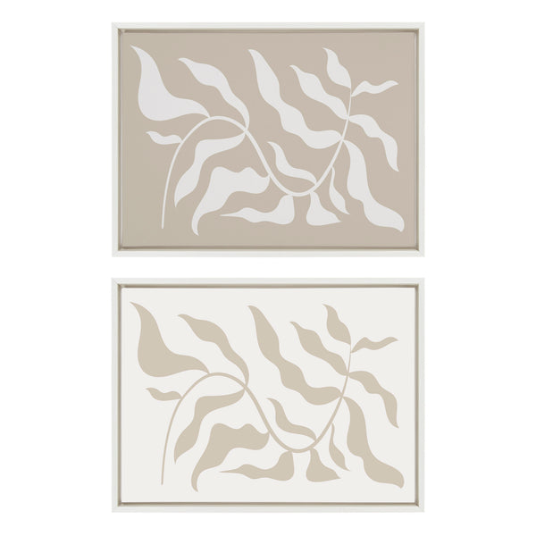 Kate & Laurel Sylvie Modern Matisse Inspired Botanical White On Beige And Beige On White Framed Canvas By The Creative Bunch Studio