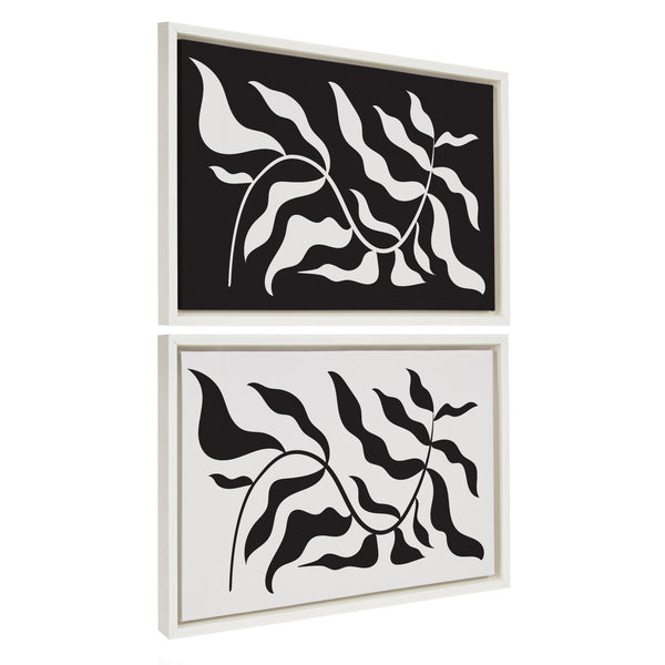 Kate & Laurel Sylvie Modern Matisse Inspired Botanical White On Black And Black On White Framed Canvas By The Creative Bunch Studio