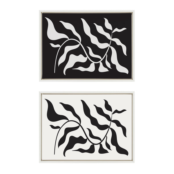 Kate & Laurel Sylvie Modern Matisse Inspired Botanical White On Black And Black On White Framed Canvas By The Creative Bunch Studio