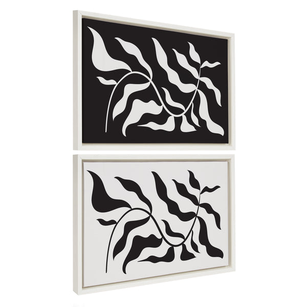 kate & laurel Sylvie Modern Matisse Inspired Botanical White on Black and Black on White Framed Canvas by The Creative Bunch Studio