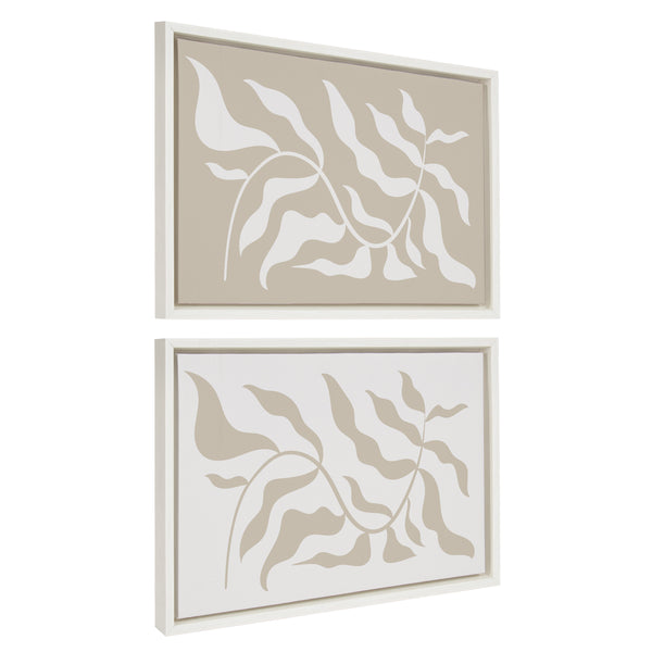 kate & laurel Sylvie Modern Matisse Inspired Botanical White on Beige and Beige on White Framed Canvas by The Creative Bunch Studio