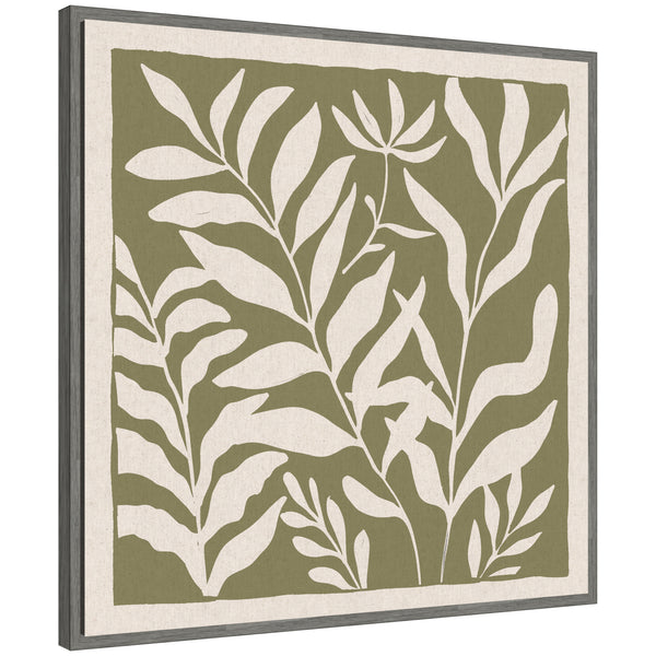 Kate & Laurel Sylvie Modern Minimalist Botanical Green And Neutral Linen Framed Canvas By The Creative Bunch Studio