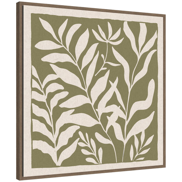 Kate & Laurel Sylvie Modern Minimalist Botanical Green And Neutral Linen Framed Canvas By The Creative Bunch Studio