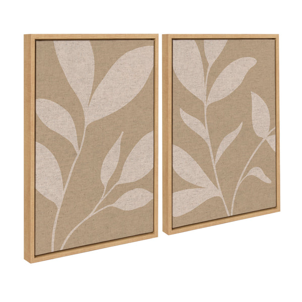 Kate & Laurel Sylvie Modern Neutral Botanical Abstract Print No 2 And 3 Neutral Linen Framed Canvas Art Set By The Creative Bunch Studio