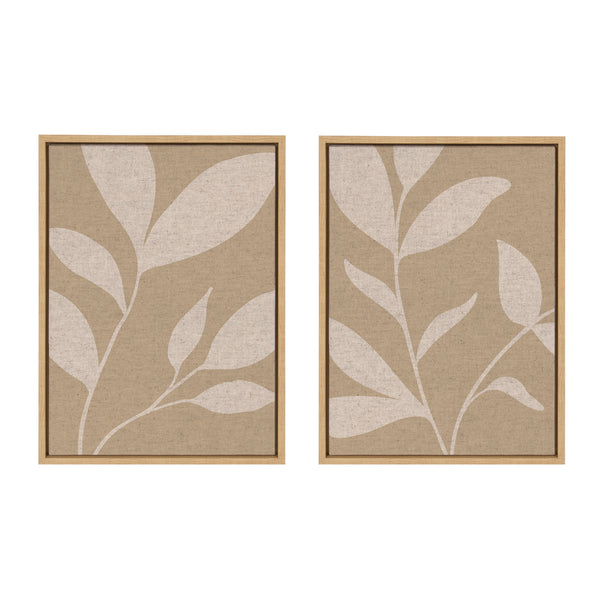 kate & laurel Sylvie Modern Neutral Botanical Abstract Print No 2 and 3 Neutral Linen Framed Canvas Art Set by The Creative Bunch Studio